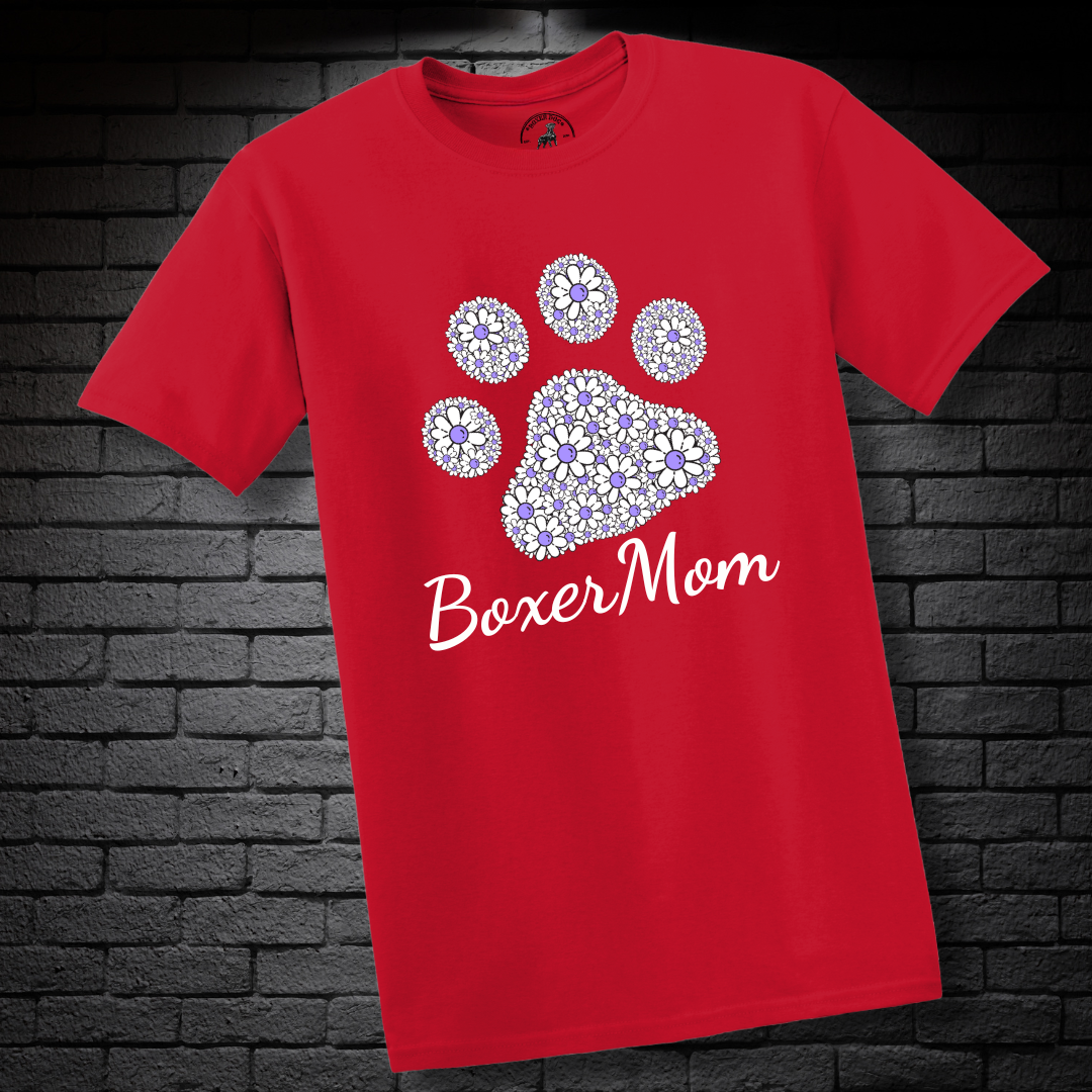 Boxer Mom (featuring Purple flowers in paw)– Boxer Dog Classic Shirt