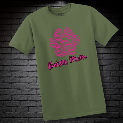 Boxer Mom (featuring a Pink cheetah paw) – Boxer Dog Classic Shirt