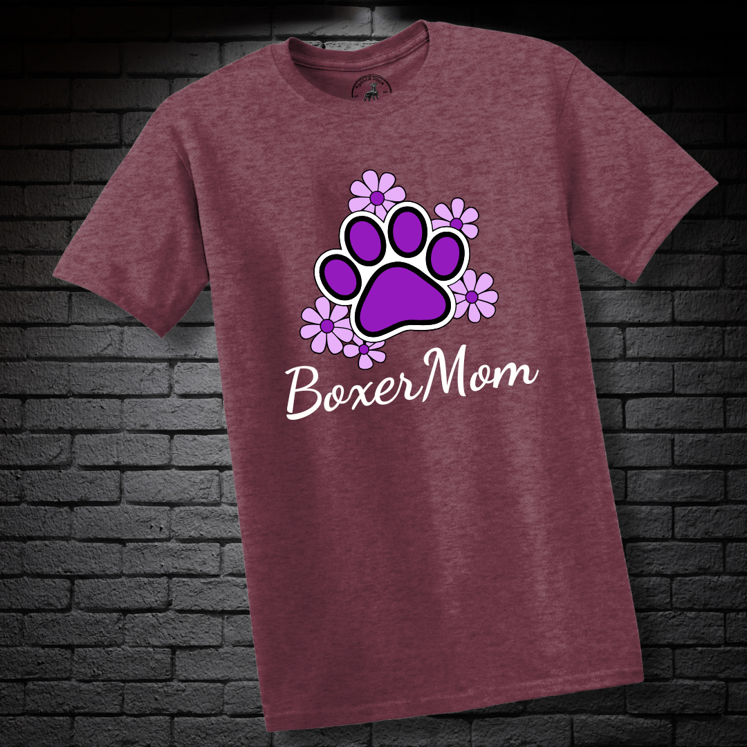 Boxer Mom (featuring Purple flowers and paw) – Boxer Dog Classic Shirt