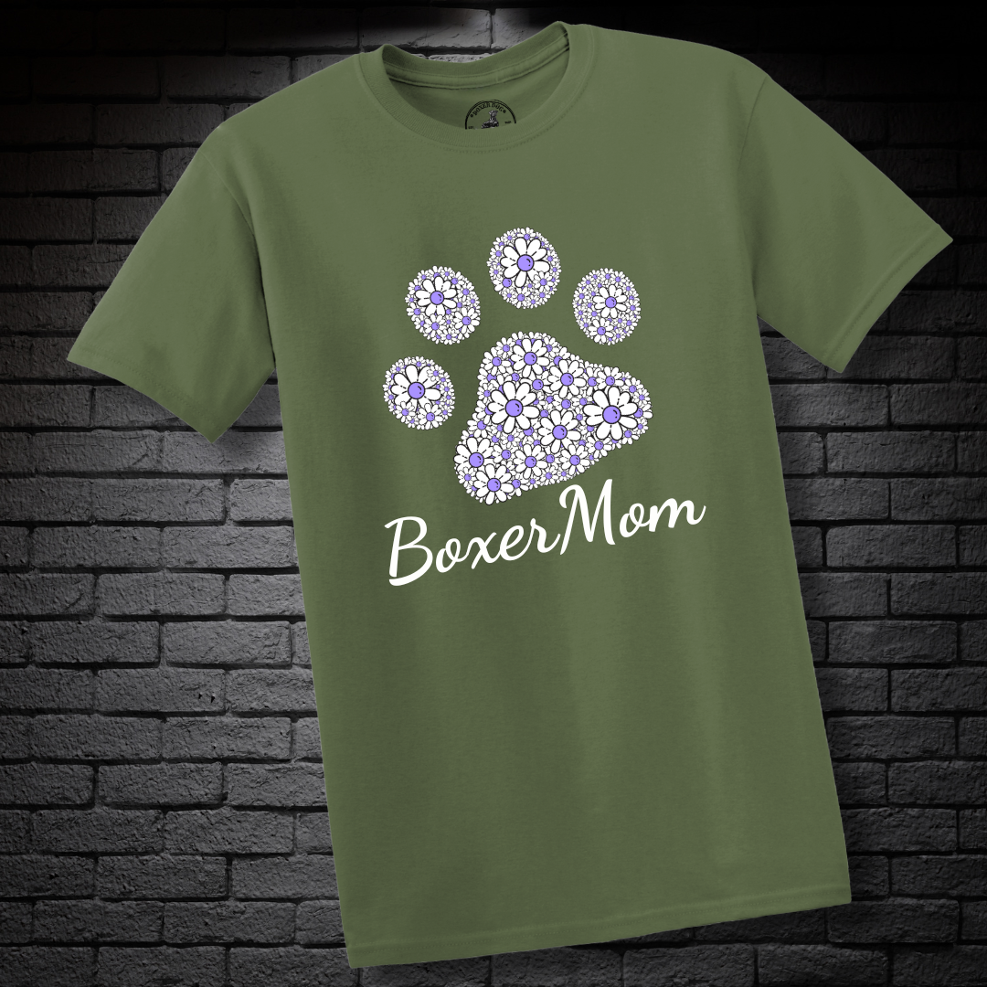 Boxer Mom (featuring Purple flowers in paw)– Boxer Dog Classic Shirt