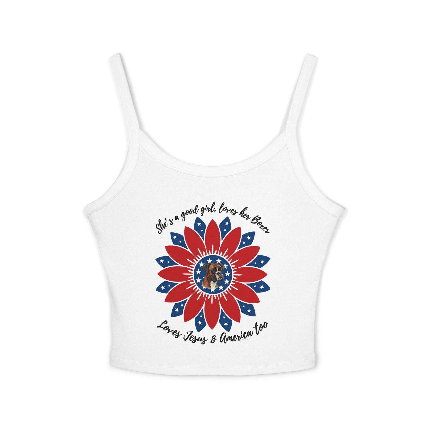 She's A Good Girl, Loves Her Boxer Patriotic Flower - Boxer Dog Tank Top
