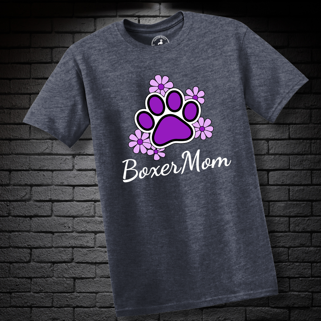Boxer Mom (featuring Purple flowers and paw) – Boxer Dog Classic Shirt