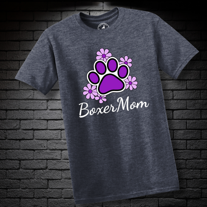 Boxer Mom (featuring Purple flowers and paw) – Boxer Dog Classic Shirt