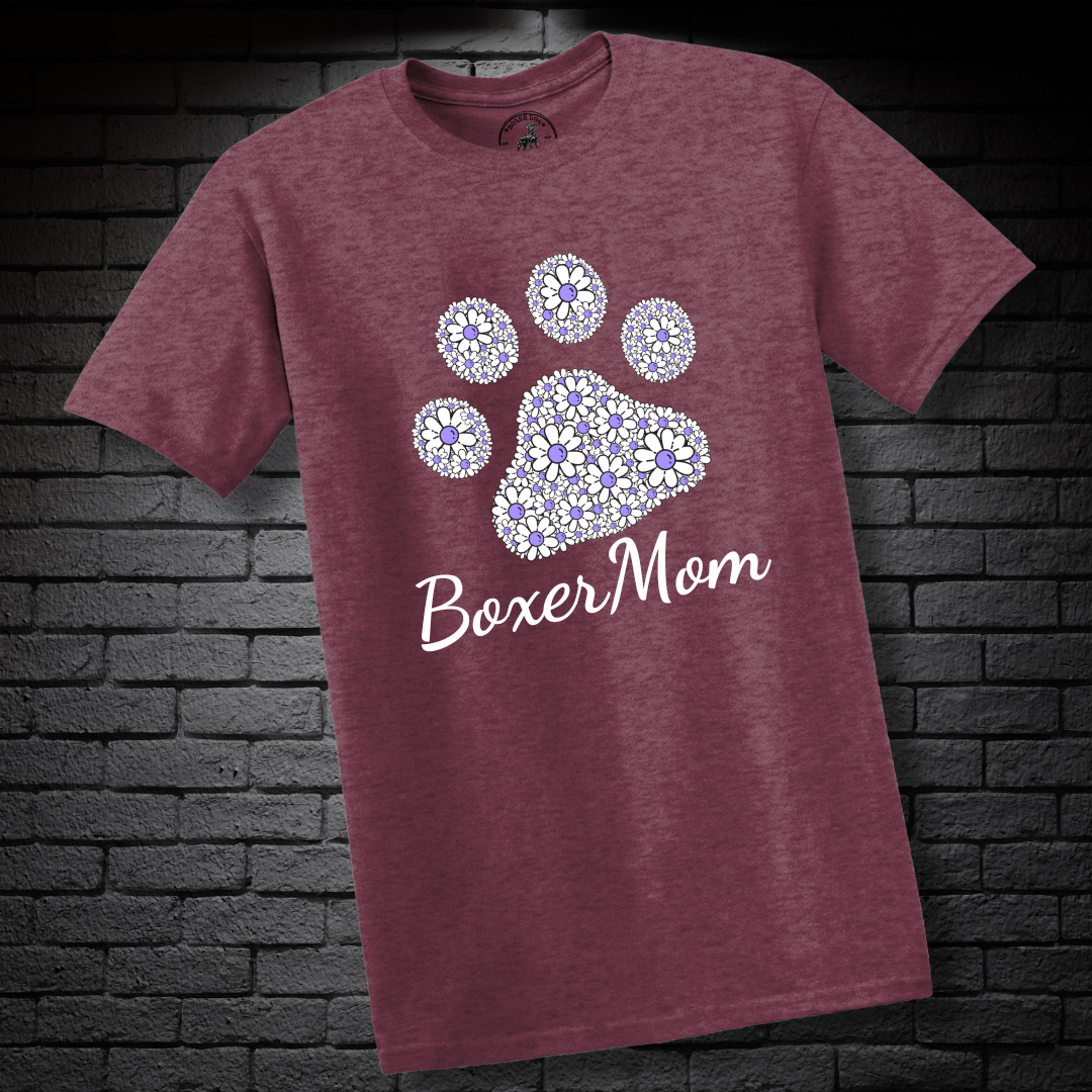 Boxer Mom (featuring Purple flowers in paw)– Boxer Dog Classic Shirt