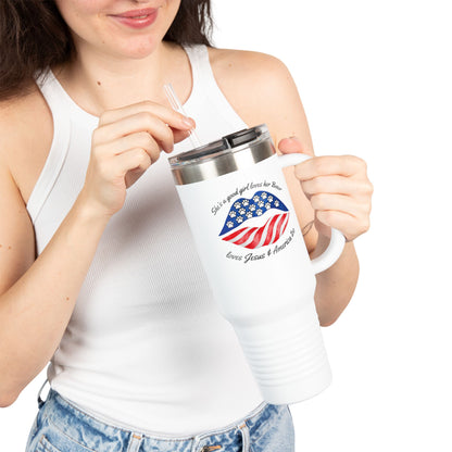 She's A Good Girl, Loves Her Boxer Loves Jesus And American Too- Boxer Dog Insulated Travel Tumbler, 40oz