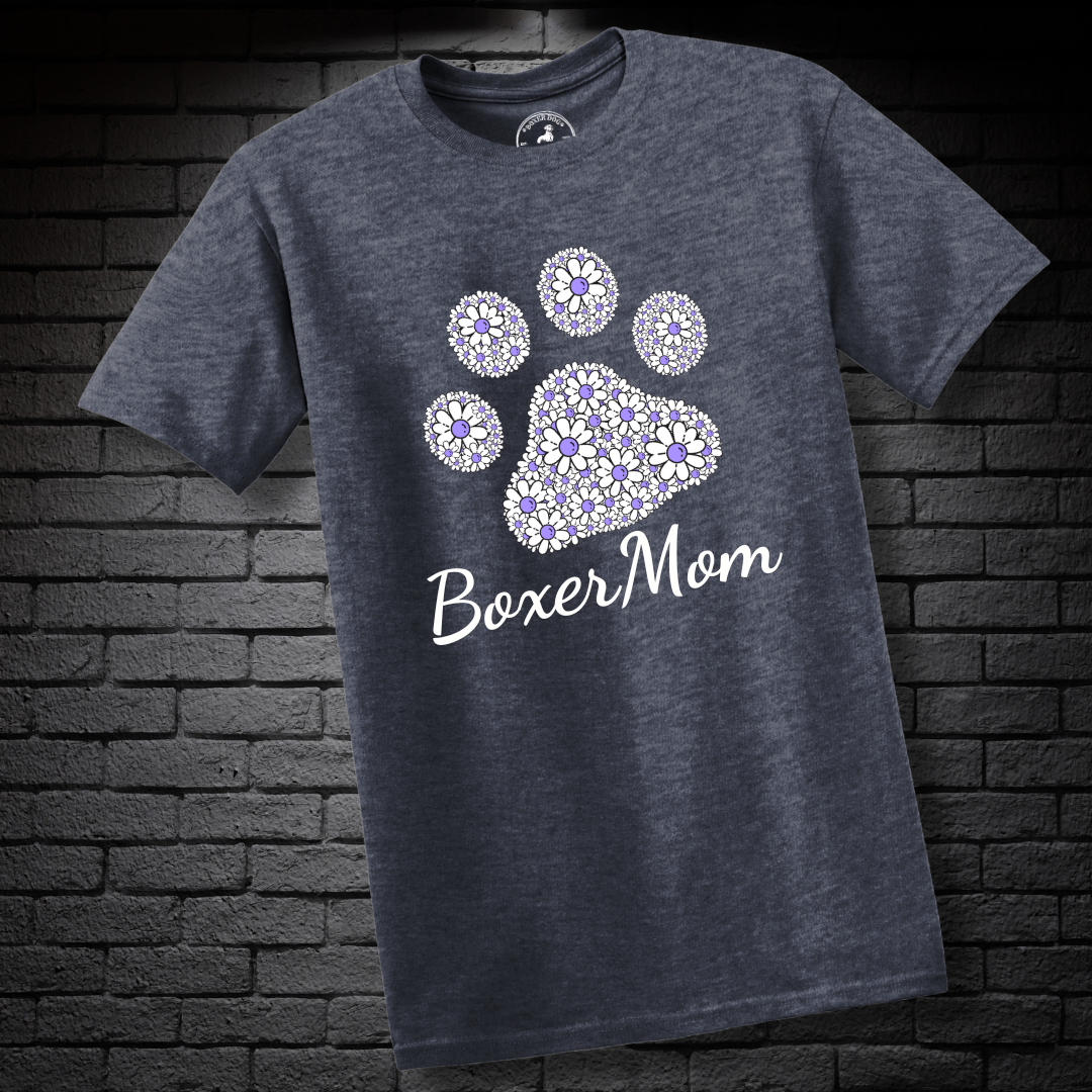 Boxer Mom (featuring Purple flowers in paw)– Boxer Dog Classic Shirt