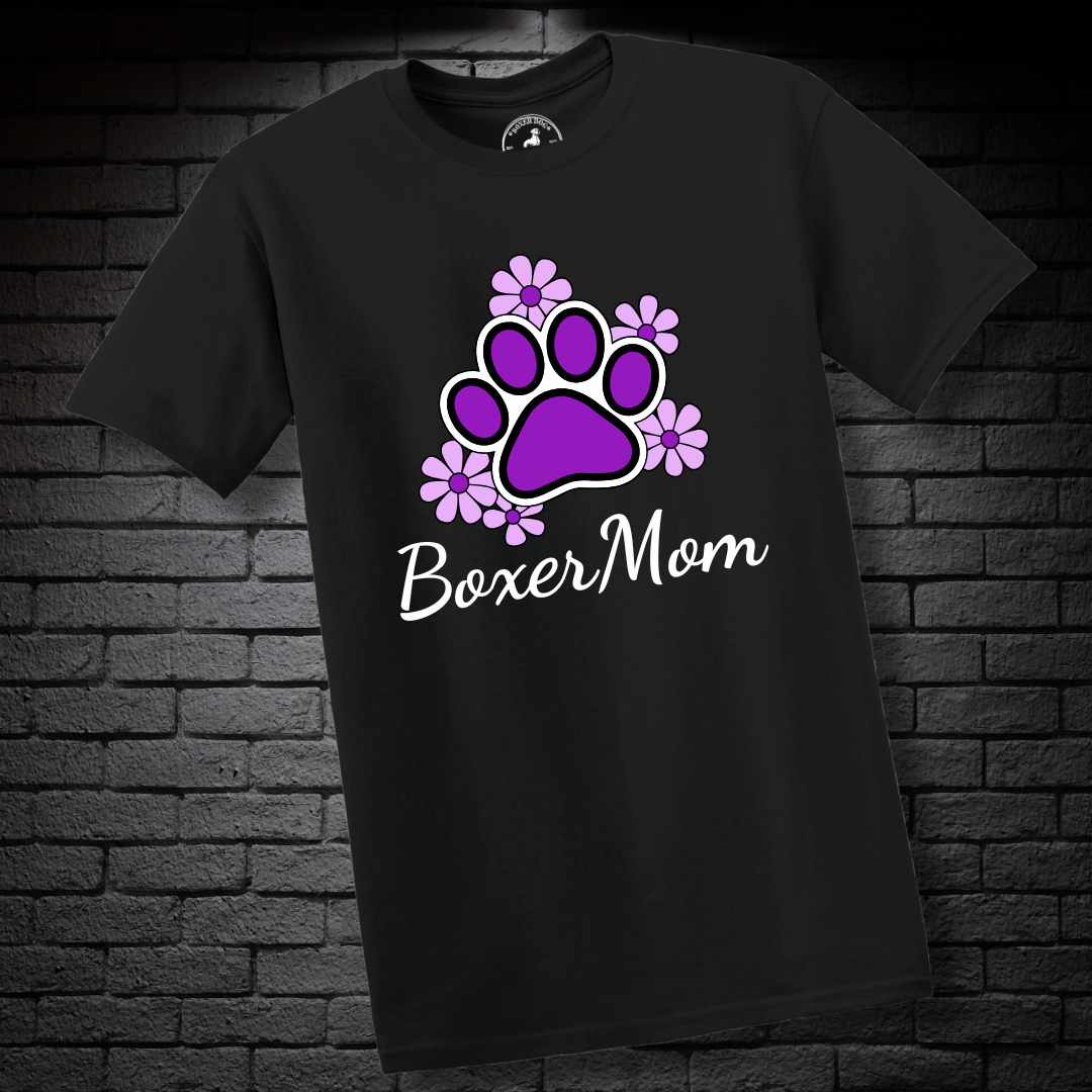 Boxer Mom (featuring Purple flowers and paw) – Boxer Dog Classic Shirt