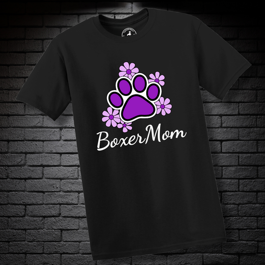 Boxer Mom (featuring Purple flowers and paw) – Boxer Dog Classic Shirt