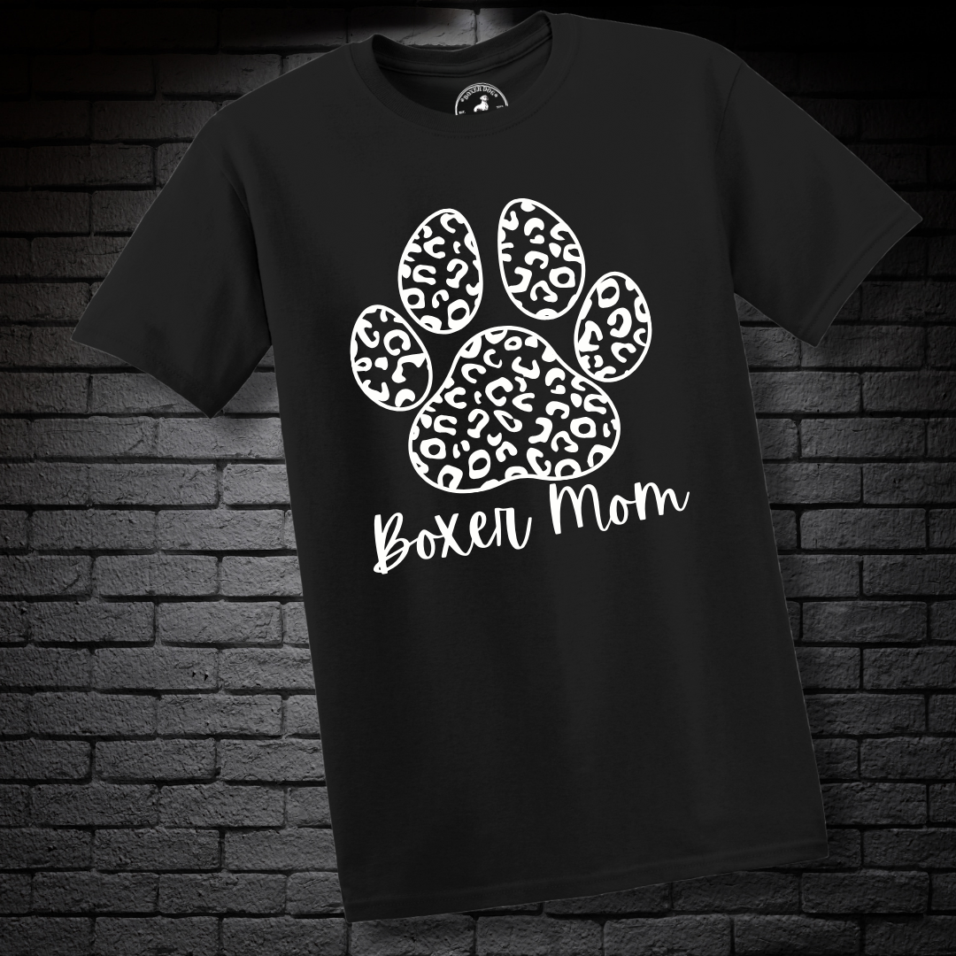 Boxer Mom (featuring a bold Black& White cheetah paw) – Boxer Dog Classic Shirt