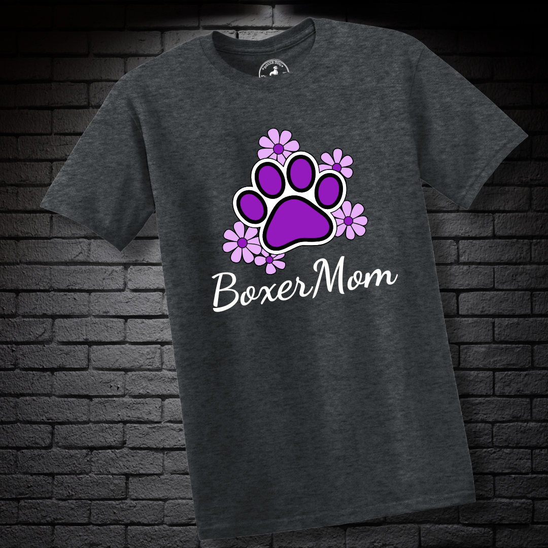 Boxer Mom (featuring Purple flowers and paw) – Boxer Dog Classic Shirt