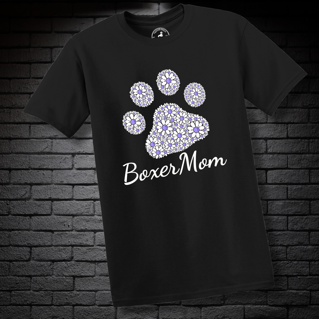 Boxer Mom (featuring Purple flowers in paw)– Boxer Dog Classic Shirt