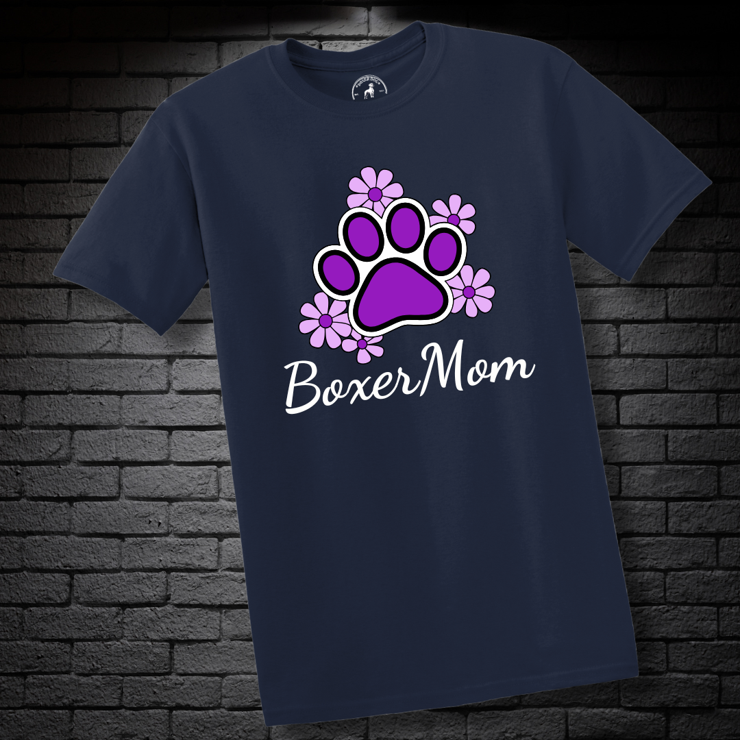 Boxer Mom (featuring Purple flowers and paw) – Boxer Dog Classic Shirt