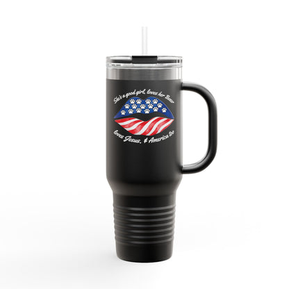 She's A Good Girl, Loves Her Boxer Loves Jesus And American Too- Boxer Dog Insulated Travel Tumbler, 40oz