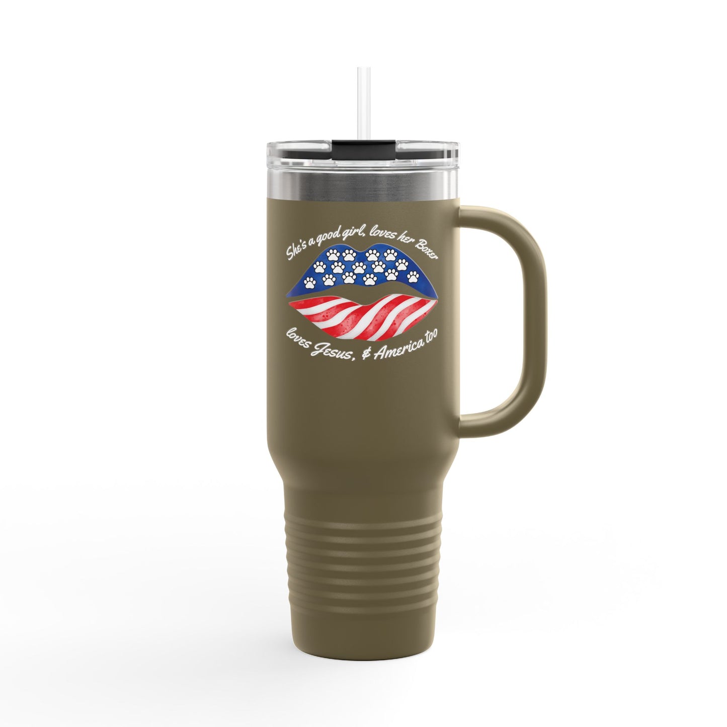 She's A Good Girl, Loves Her Boxer Loves Jesus And American Too- Boxer Dog Insulated Travel Tumbler, 40oz