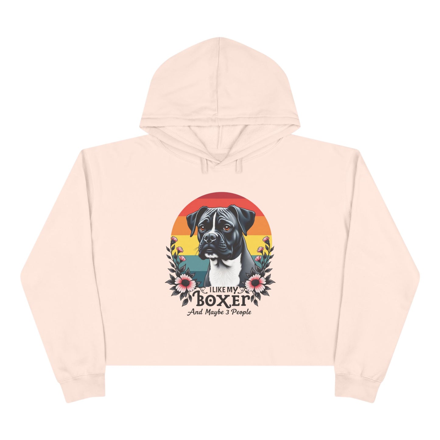 I Like My Boxer And Maybe 3 People (Pink Flower) – Boxer Dog Crop Hoodie