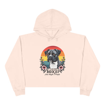 I Like My Boxer And Maybe 3 People (Pink Flower) – Boxer Dog Crop Hoodie
