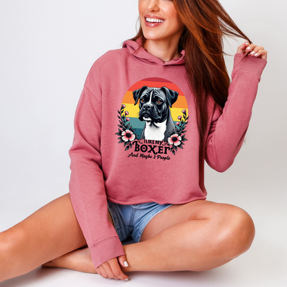 I Like My Boxer And Maybe 3 People (Pink Flower) – Boxer Dog Crop Hoodie