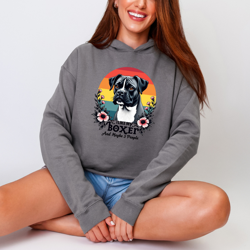 I Like My Boxer And Maybe 3 People (Pink Flower) – Boxer Dog Crop Hoodie