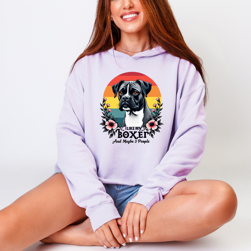 I Like My Boxer And Maybe 3 People (Pink Flower) – Boxer Dog Crop Hoodie